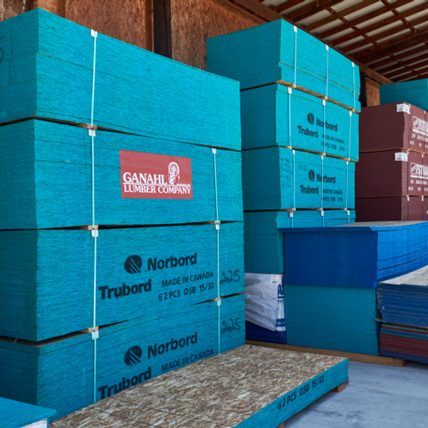Stacks of Plywood at Ganahl lumber.
